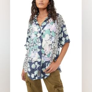NWT Free PeopleMixed Floral Button Down Shirt in cool combo $128